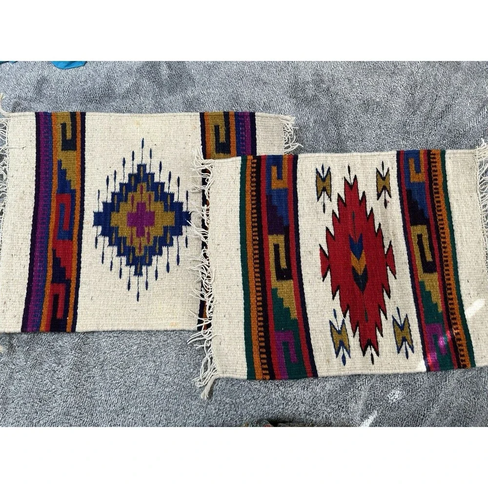 Handwoven Aztec Beige Wool Southwestern Design Placemats 20x16